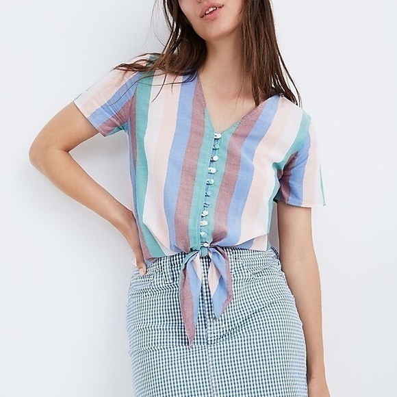 Madewell Tops - Madewell button tie front striped top petite medium